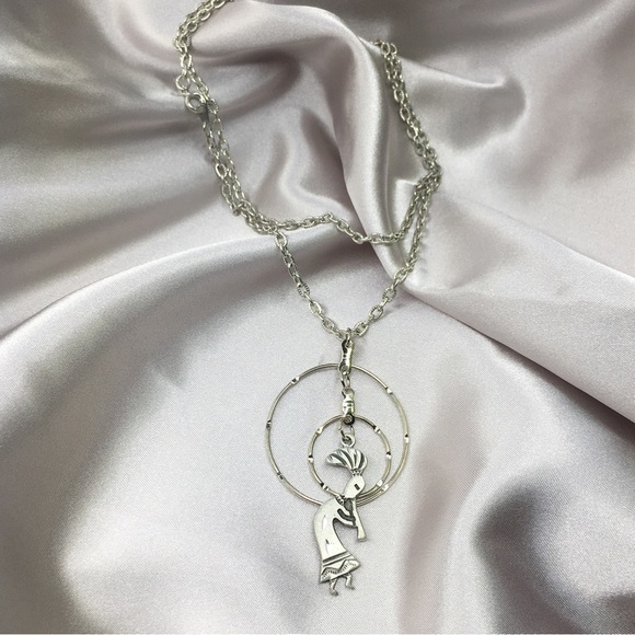Women’s Kokopelli Pendant Necklace Silver Tone Western Boho Bohemian Chain - Picture 6 of 6